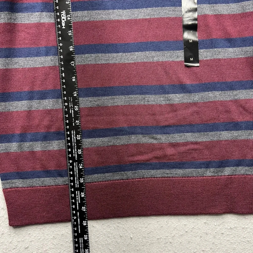 Banana Republic Mens Merino Wool Sweater Medium Burgundy Navy Striped Crew Neck
